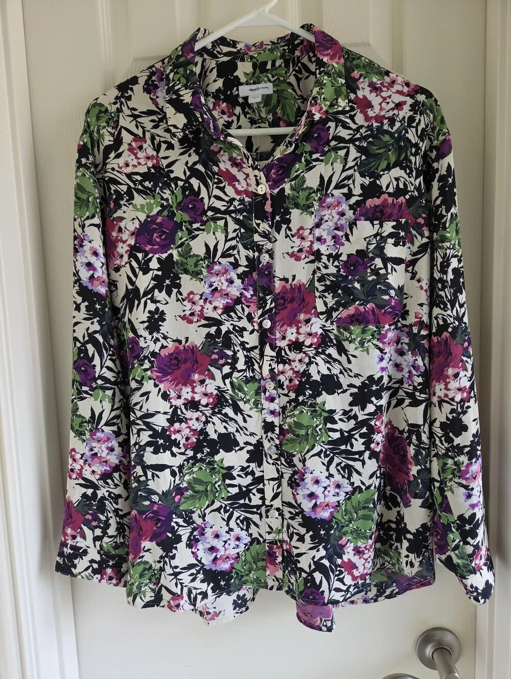 J. Jill Floral Relaxed Shirttail Blouse Long Sleeve Button Up Shirt Size M - Picture 1 of 8